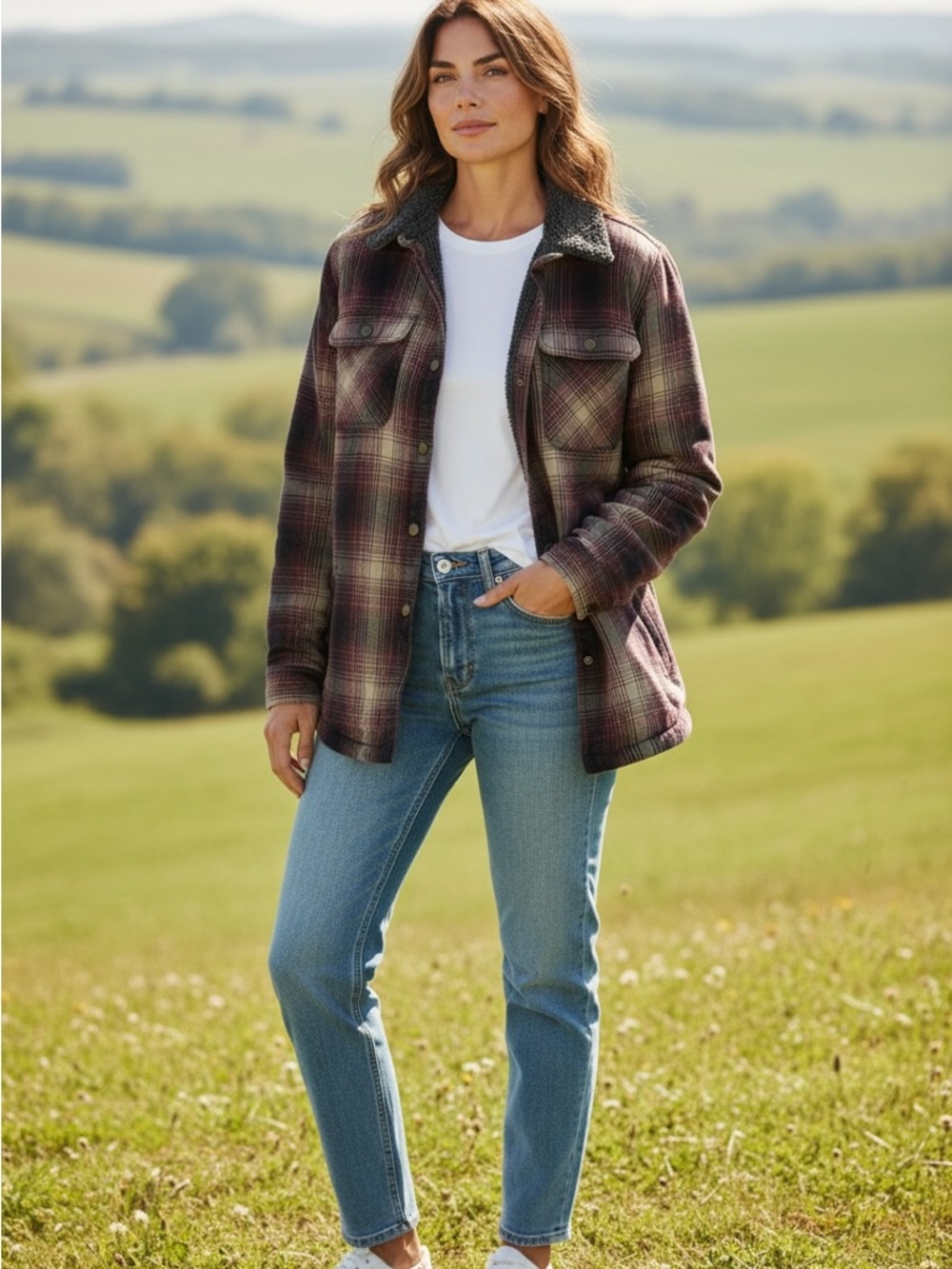 Carhartt Womens Hubbard Sherpa Lined Flannel Plaid Jacket Shacket Snap L (12/14)